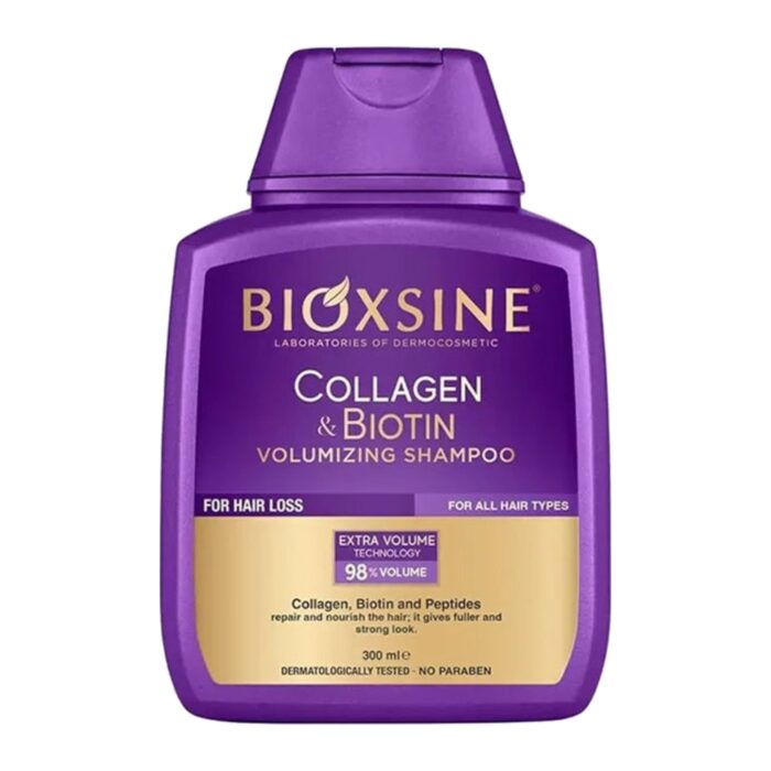 شامپو ضد ریزش و حجم دهنده بیوکسین Bioxcin مدل Collagen & Biotin حجم 300 میلی لیتر